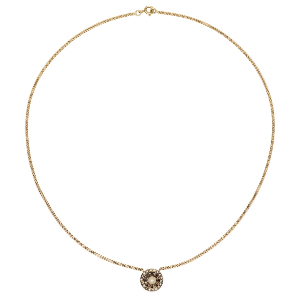 Gourmet link chain with antique pearl motif and diamonds