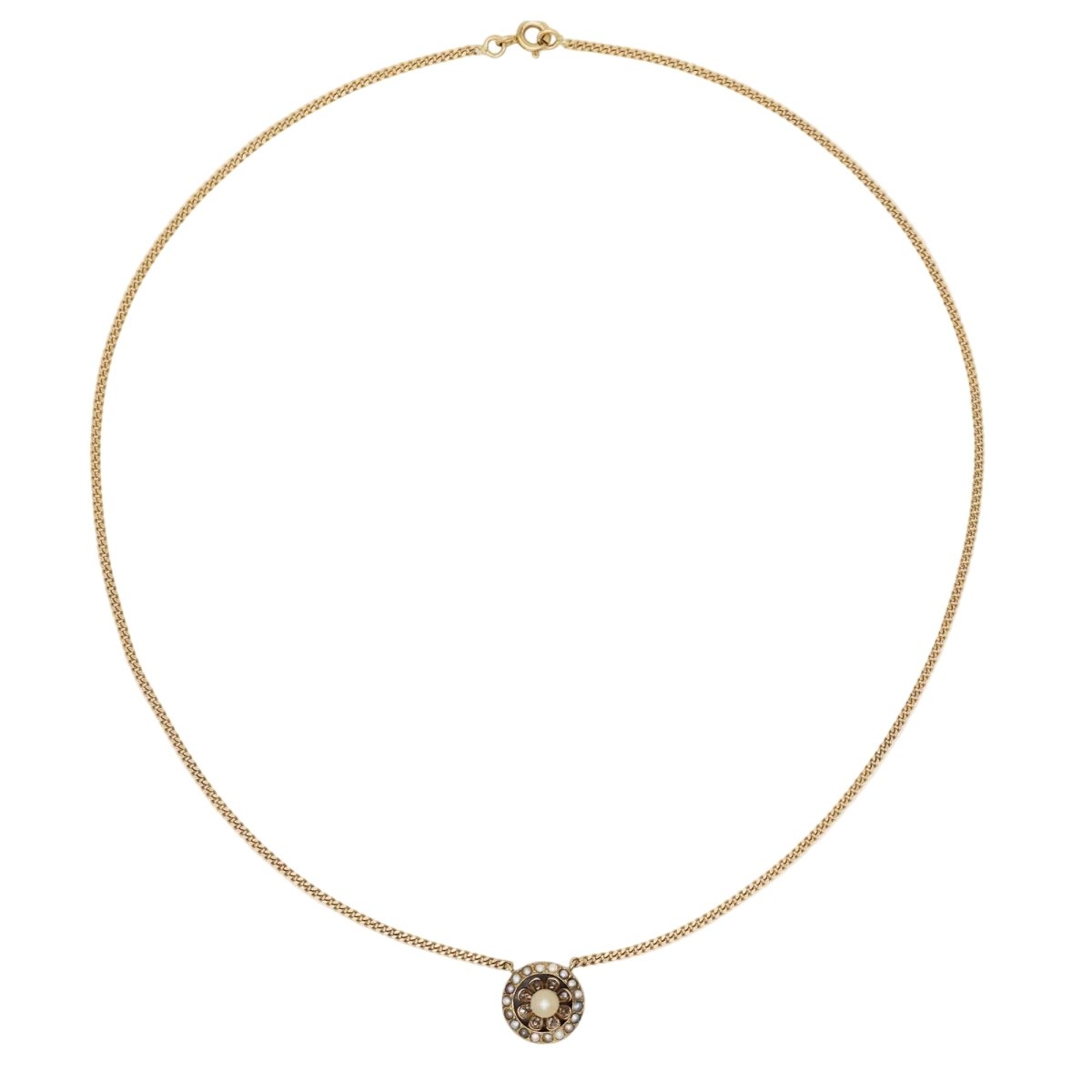 Gourmet link chain with antique pearl motif and diamonds