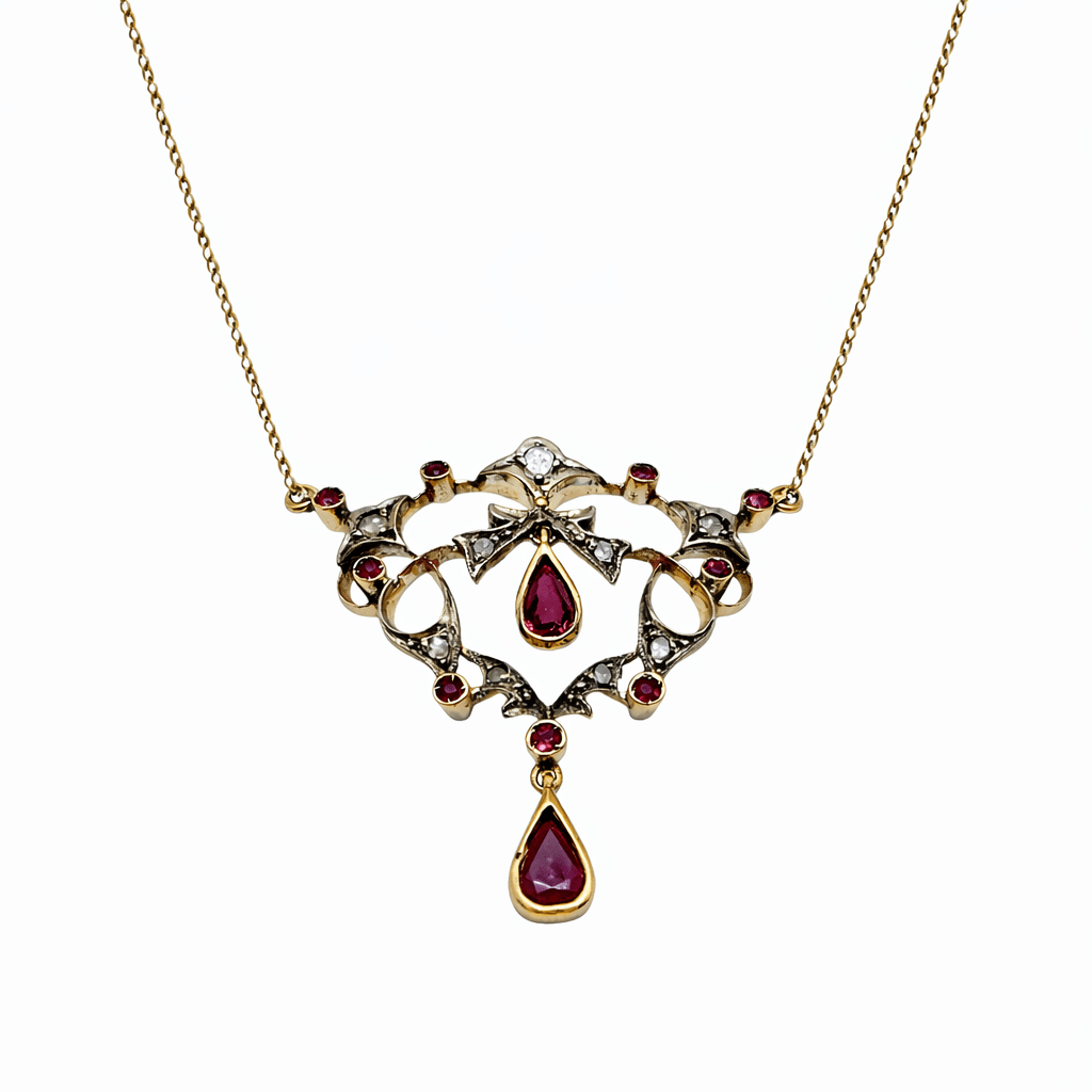 Collier Pendentif en or jaune, platine, rubis et diamants - Castafiore