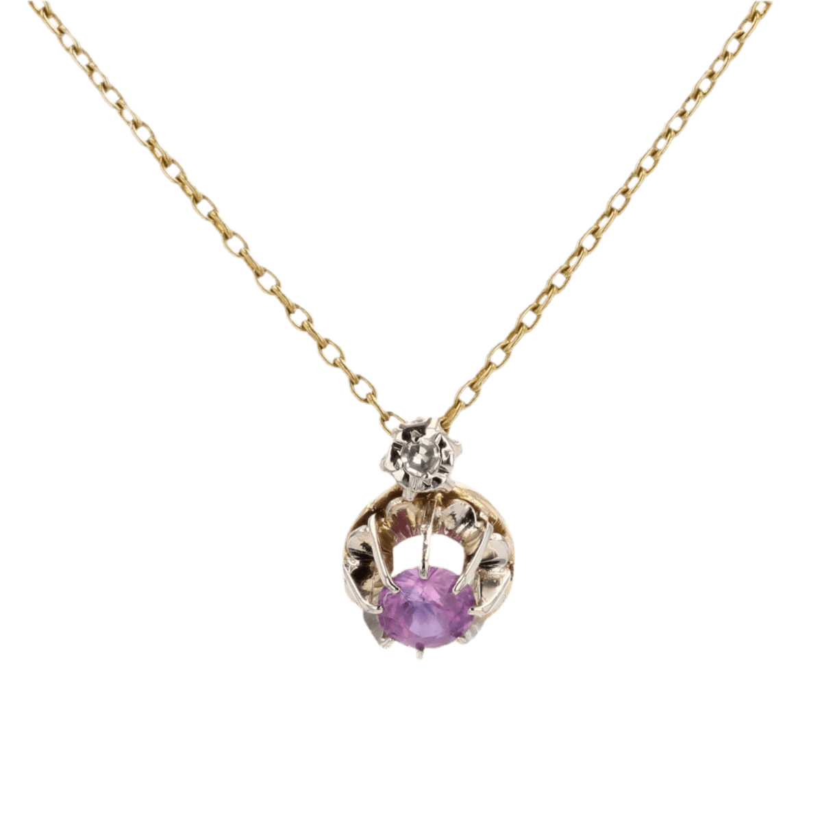 Collier Pendentif en or jaune, saphir et diamant - Castafiore