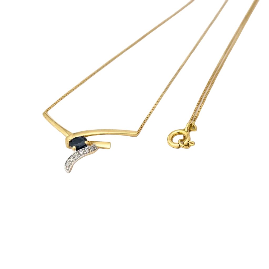 Collier Pendentif en or jaune, saphir et diamants - Castafiore