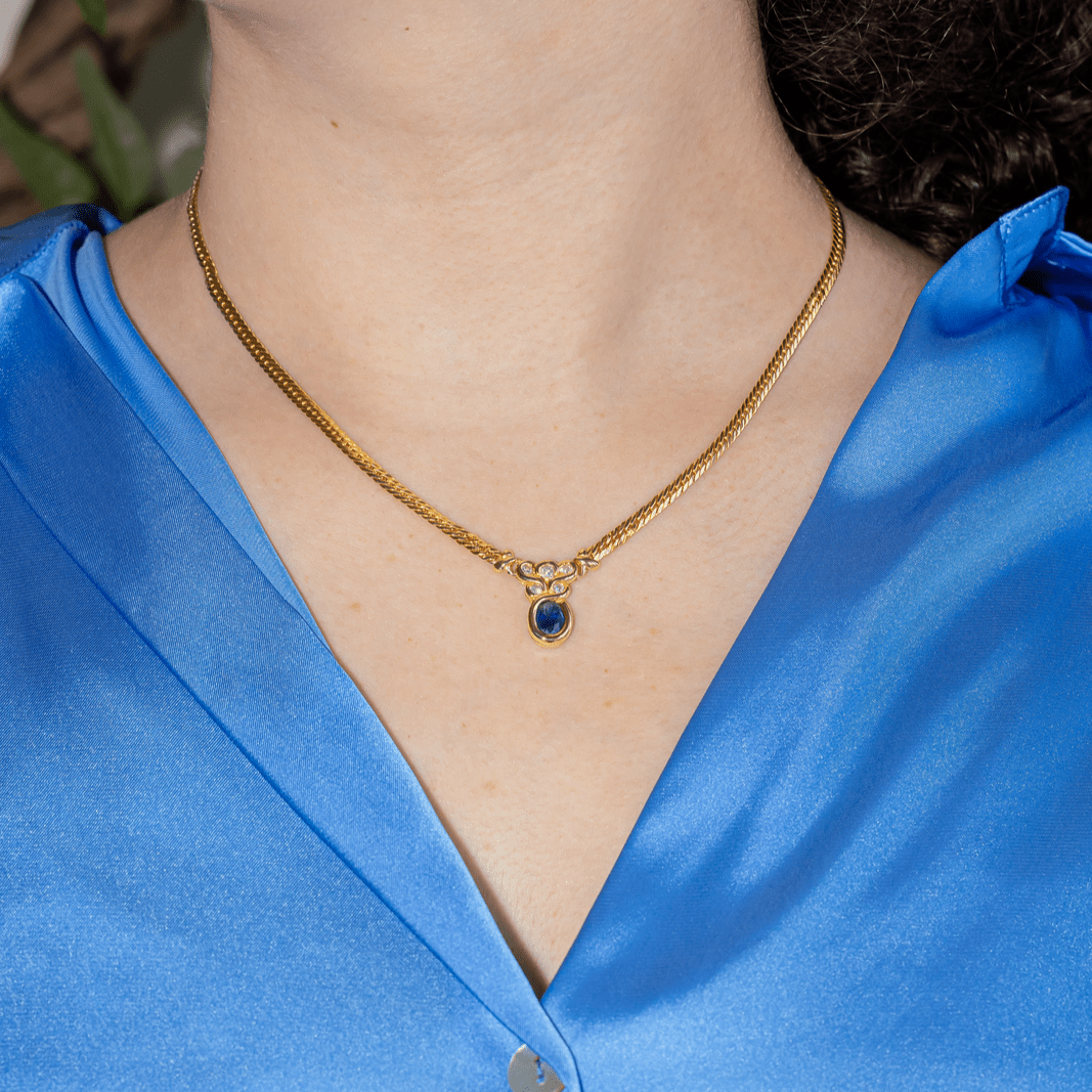 Collier Pendentif en or jaune, saphir et diamants - Castafiore
