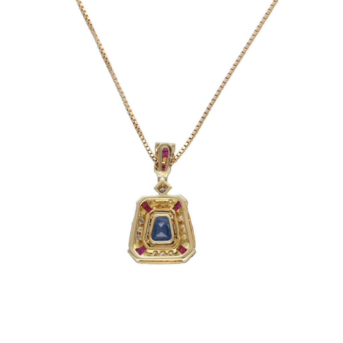 Collier Pendentif en or jaune, saphir, rubis et diamants - Castafiore
