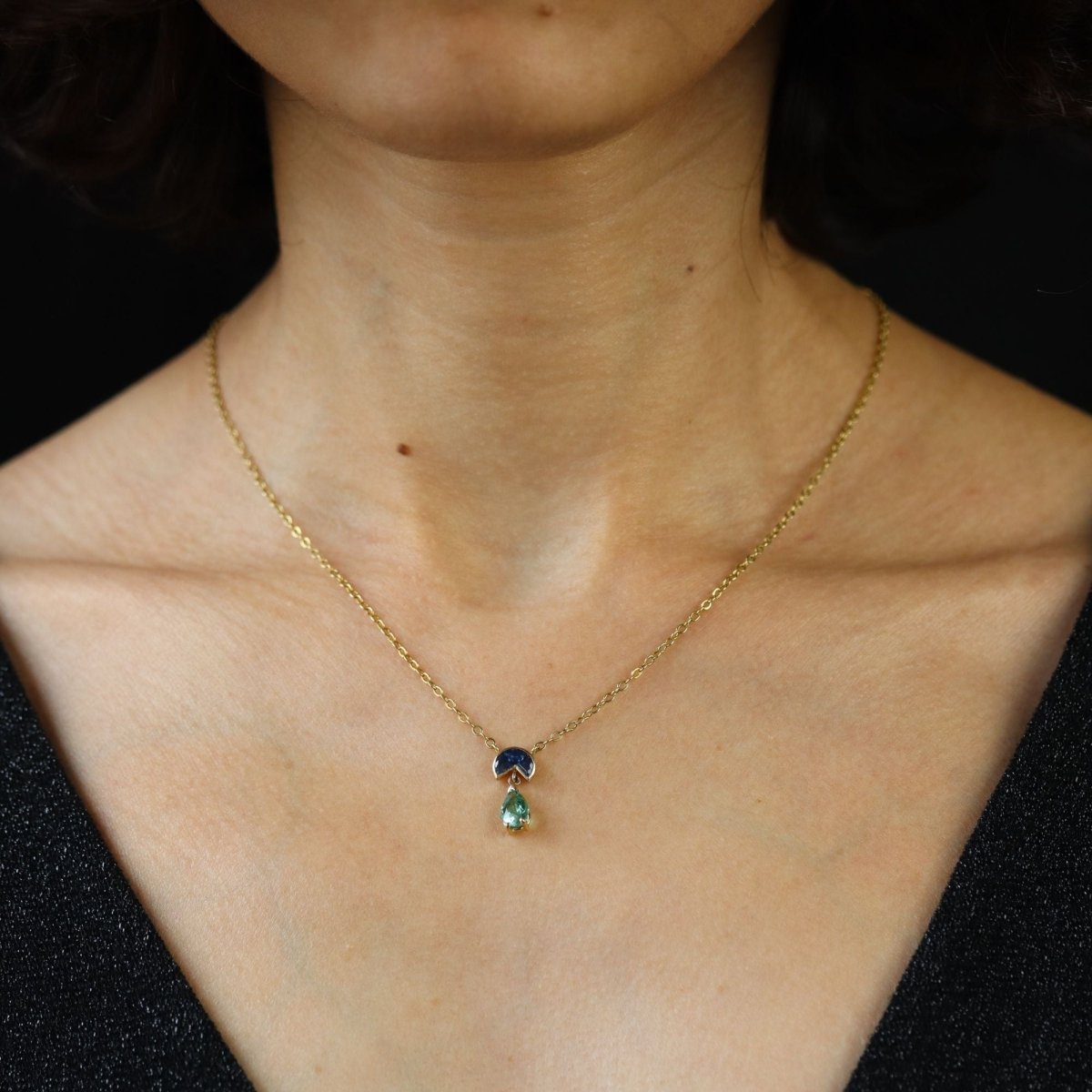 Collier Pendentif en or jaune, saphirs et tourmaline - Castafiore