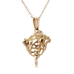 Collier Pendentif en or rose, or vert, perle et diamant - Castafiore