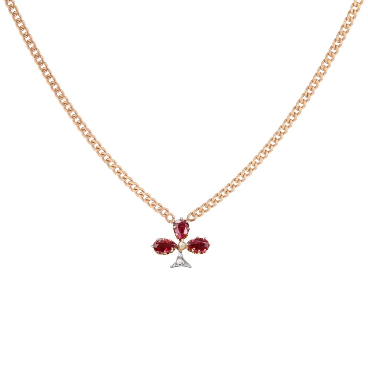 Collier Pendentif en or rose, perle, rubis et diamant - Castafiore