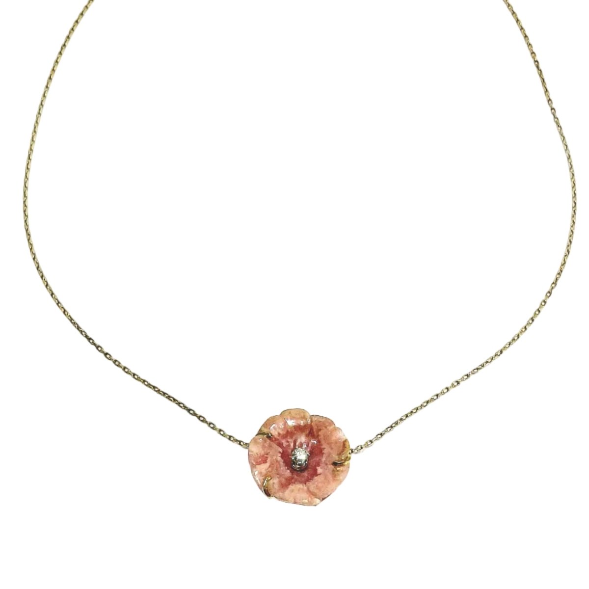 Collier Pendentif en or rose, porcelaine et diamant - Castafiore
