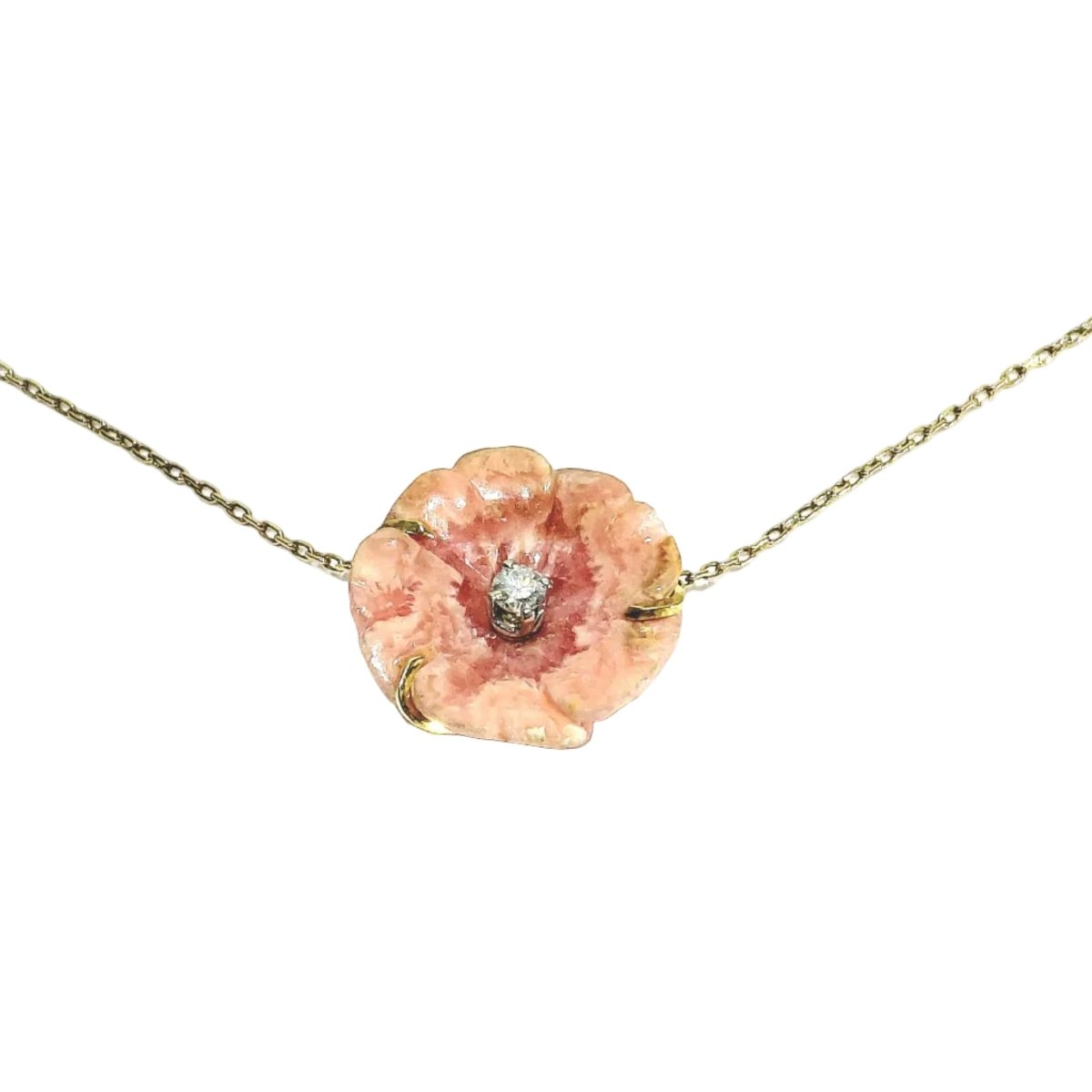 Collier Pendentif en or rose, porcelaine et diamant - Castafiore