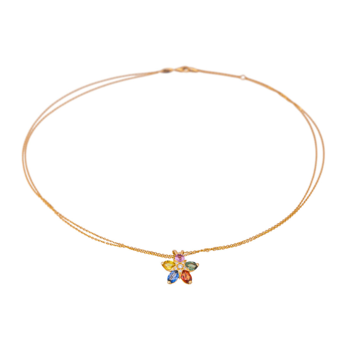 Collier Pendentif en or rose, saphirs, rubis et diamants - Castafiore