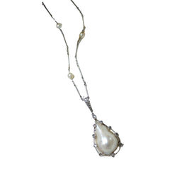 Collier Pendentif en platine or jaune, perle, et diamants - Castafiore