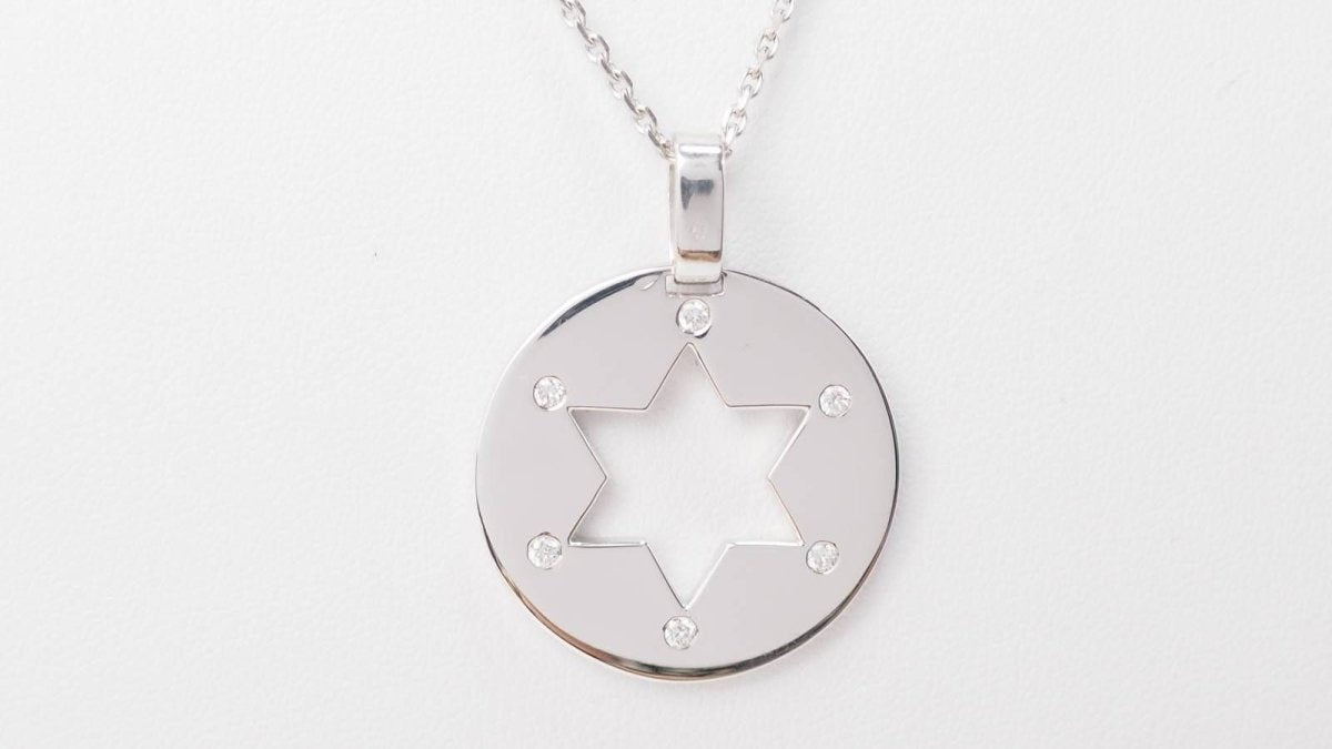 Collier pendentif étoile de David en or blanc et diamants - Castafiore