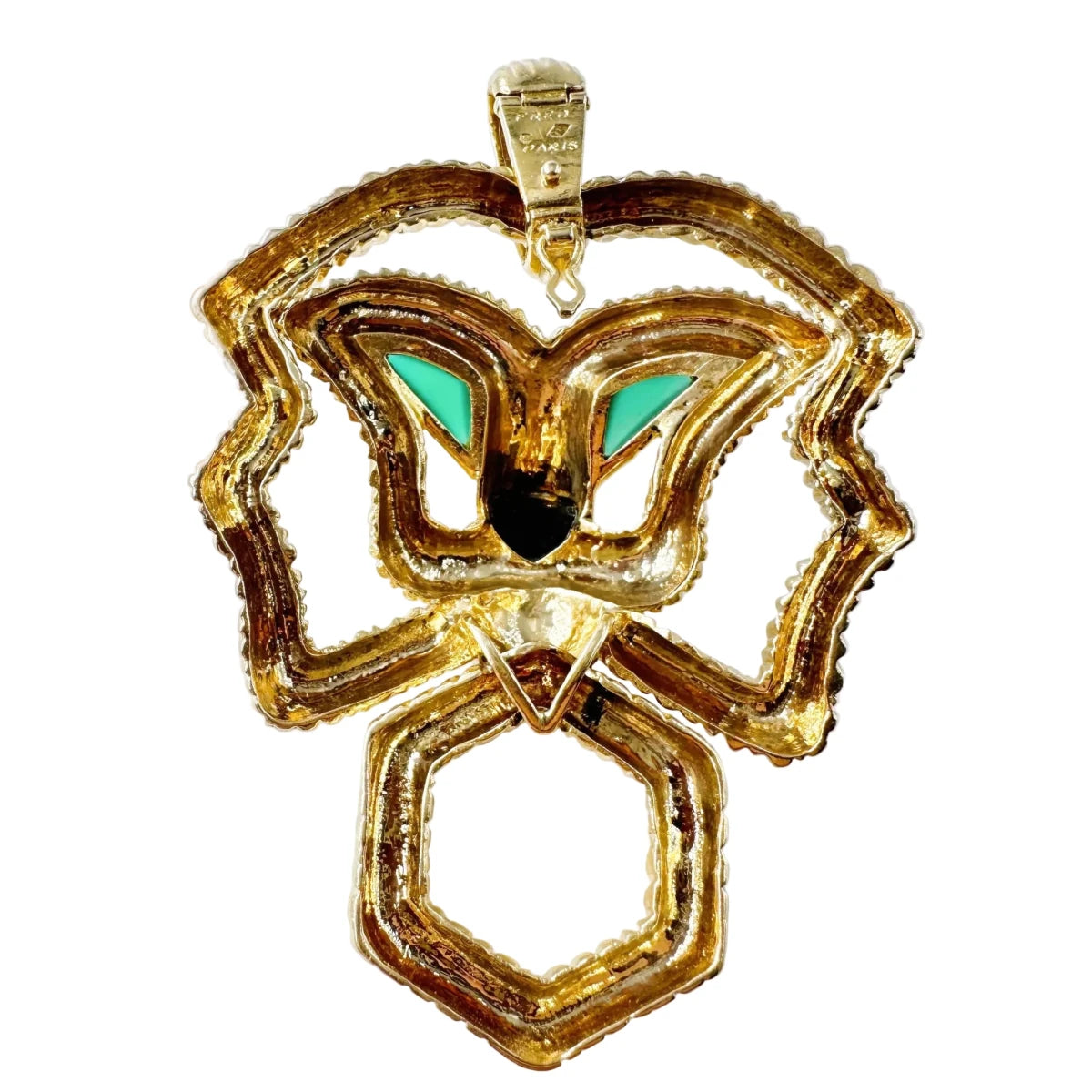 Collier Pendentif FRED en or jaune, chrysoprases et onyx - Castafiore