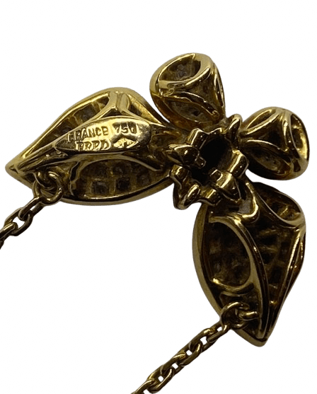 Collier Pendentif FRED "Papillon articulé" en or jaune, rubis, émeraude et diamants - Castafiore