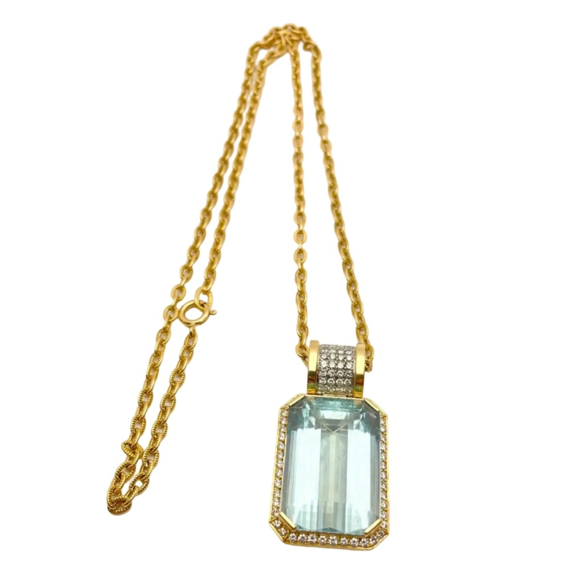 Collier Pendentif GOUBLE en or jaune, aigue-marine et diamants - Castafiore