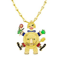 Necklace Henri Hecht Maïk, "The Clown and the Lion", yellow gold, enamel, rubies and emeralds.
