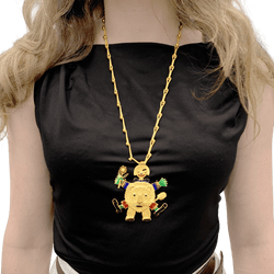 Necklace Henri Hecht Maïk, "The Clown and the Lion", yellow gold, enamel, rubies and emeralds.