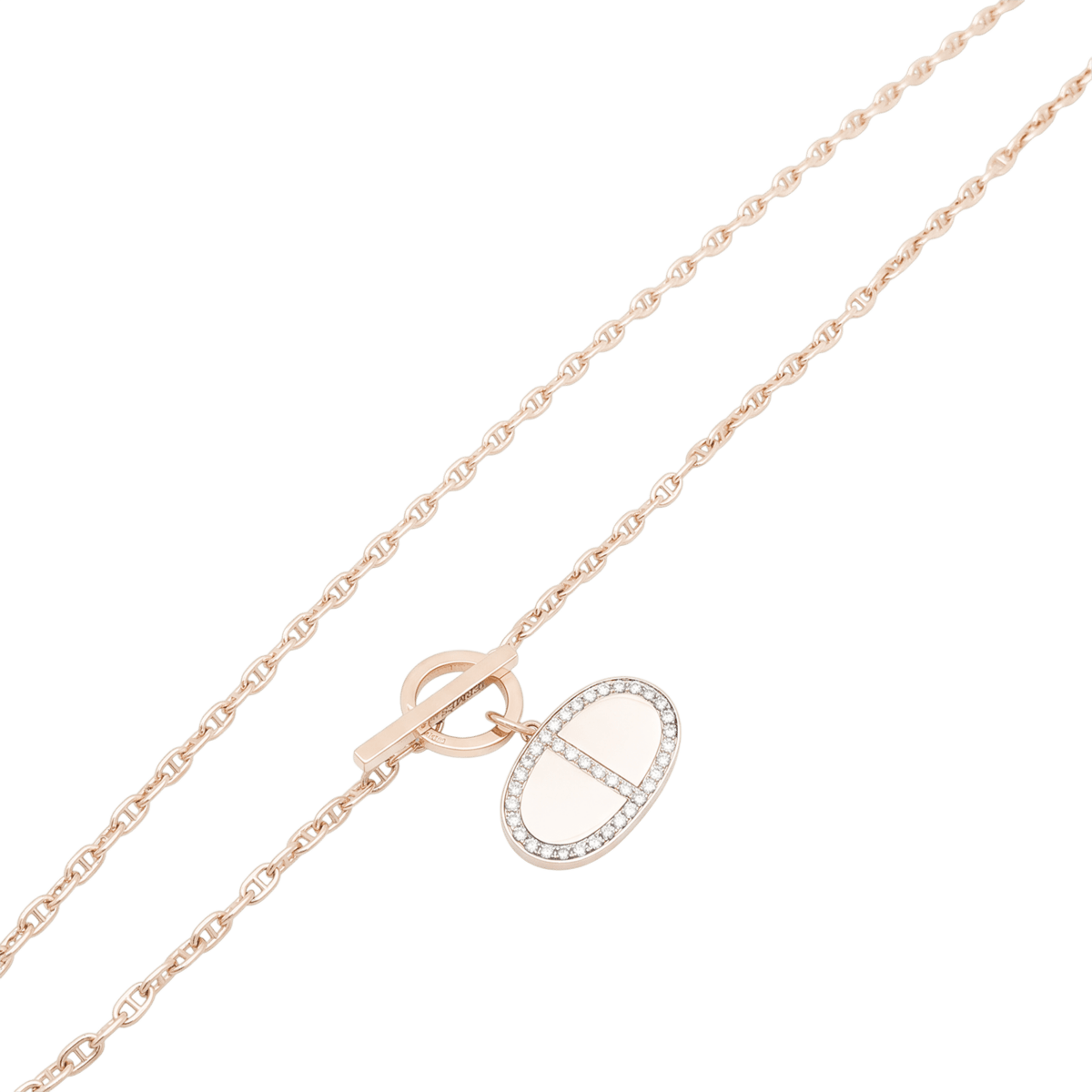 Collier Pendentif HERMÈS "Chaîne d'ancre contour" en or rose et diamants - Castafiore