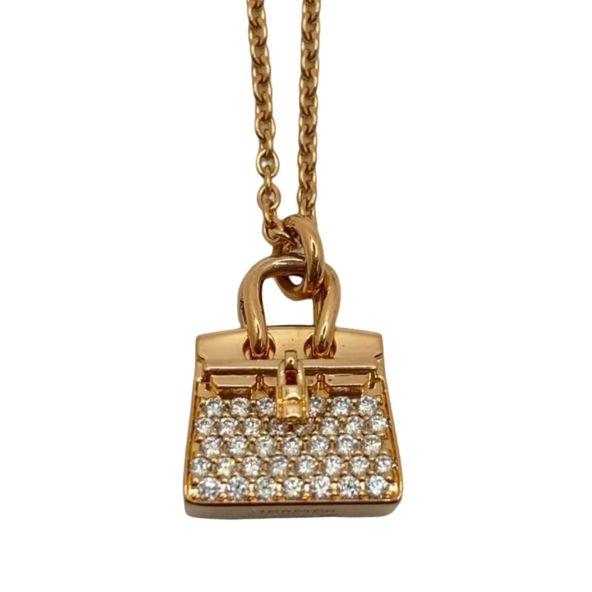 Collier Pendentif HERMÈS "Sac Birkin" en or rose et diamants - Castafiore