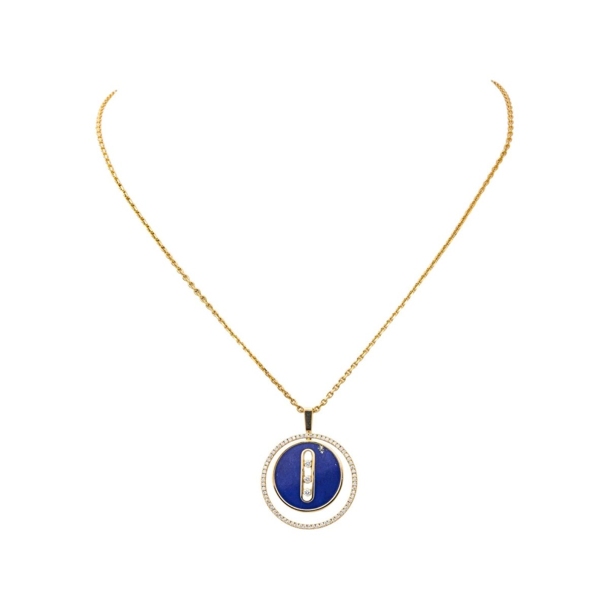 Collier Pendentif MESSIKA "Lucky Move" en or jaune, lapis-lazuli et diamants - Castafiore