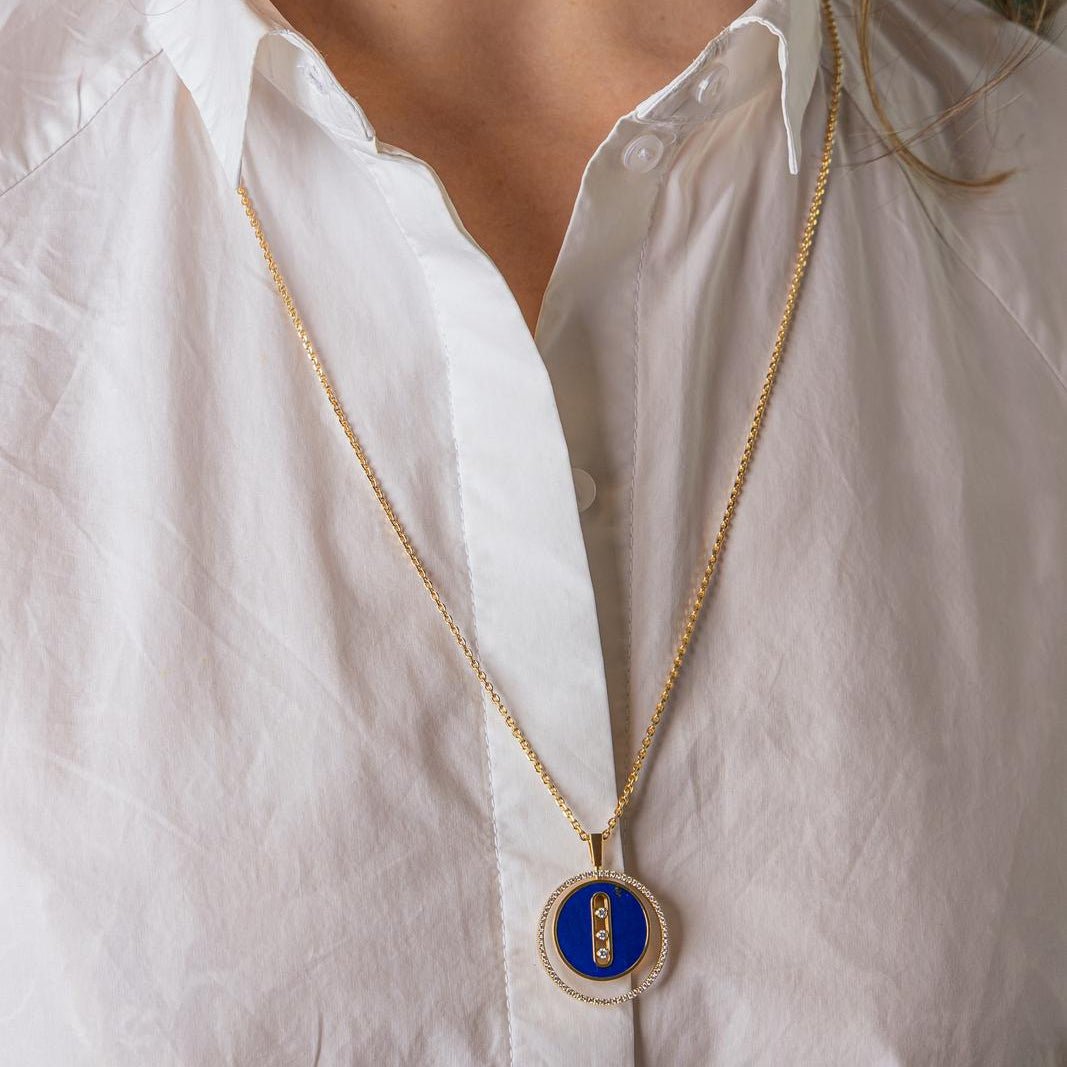 Collier Pendentif MESSIKA "Lucky Move" en or jaune, lapis-lazuli et diamants - Castafiore