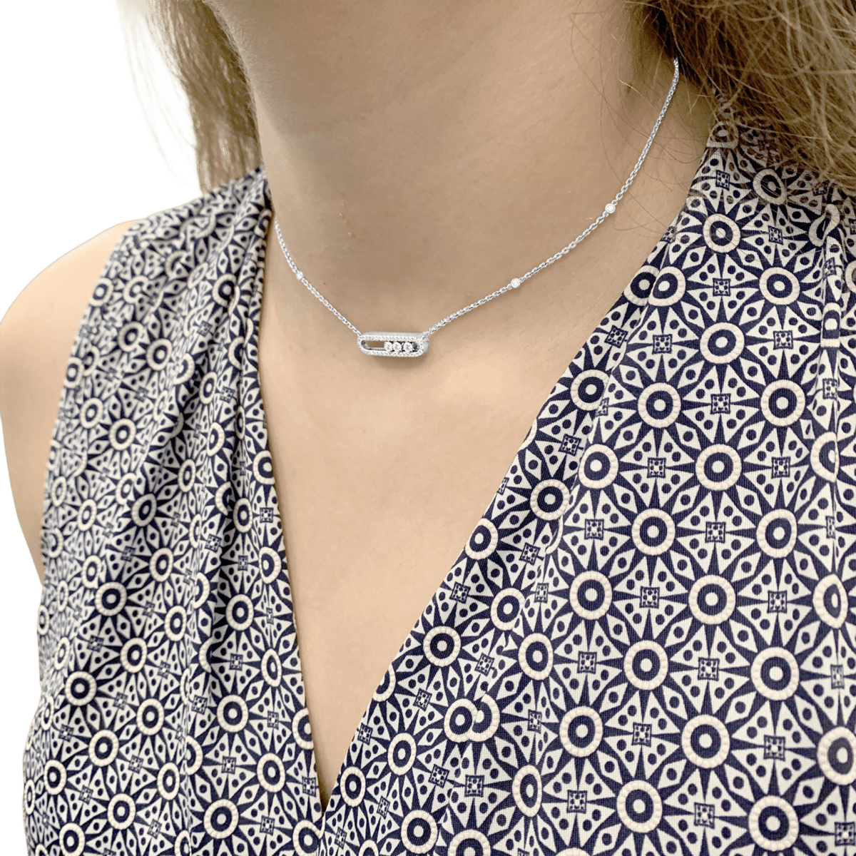 Collier Pendentif MESSIKA "Move Classique Pavé" en or blanc et diamants - Castafiore