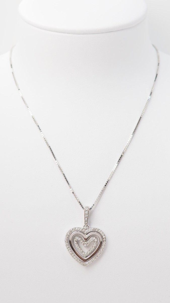 Collier pendentif multi Coeurs en or blanc et diamants - Castafiore