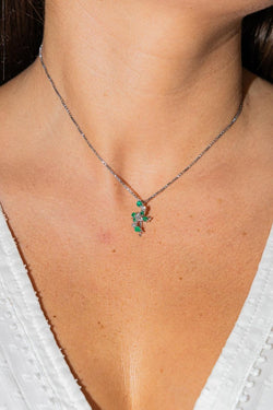 Collier Pendentif Or Blanc Emeraude - Castafiore