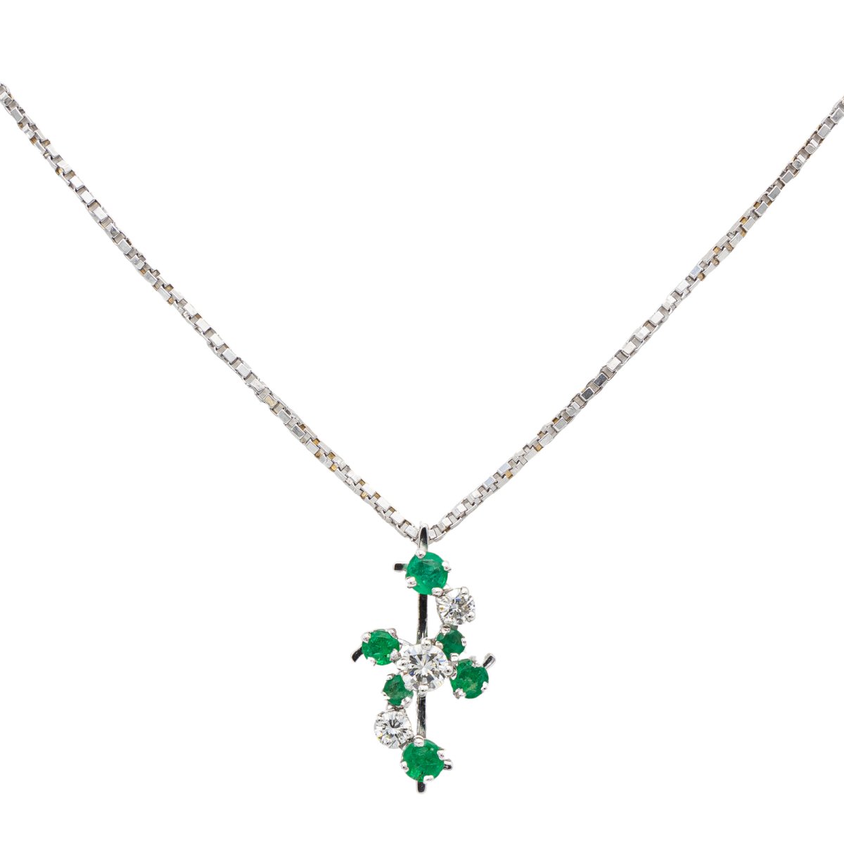 Collier Pendentif Or Blanc Emeraude - Castafiore