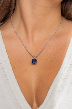 Collier Pendentif Or blanc Saphir - Castafiore