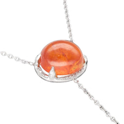 Collier Pendentif or gris 18k avec Spessartite cabochon et Diamants princesses et brillants. - Castafiore