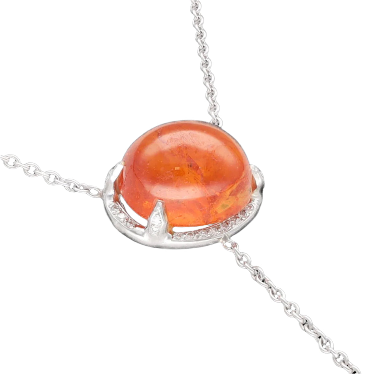 Collier Pendentif or gris 18k avec Spessartite cabochon et Diamants princesses et brillants. - Castafiore
