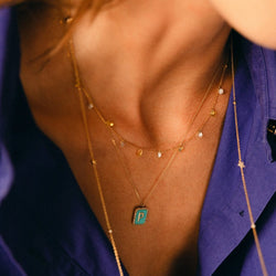 Collier Pendentif PERSÉE en or jaune, turquoise et diamants - Castafiore
