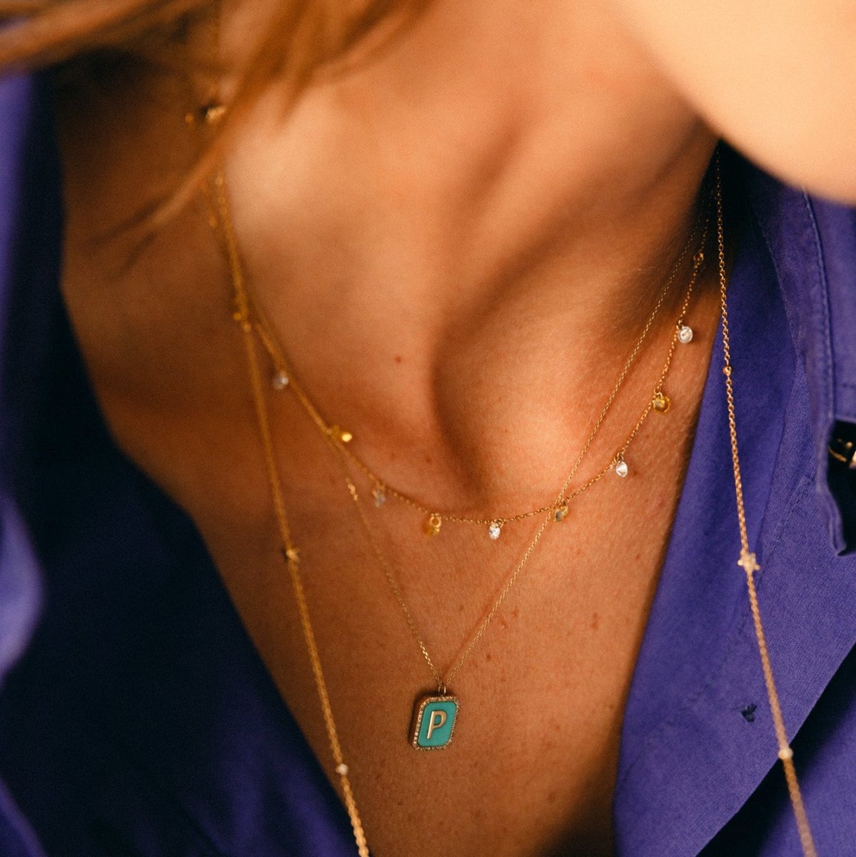 Collier Pendentif PERSÉE en or jaune, turquoise et diamants - Castafiore
