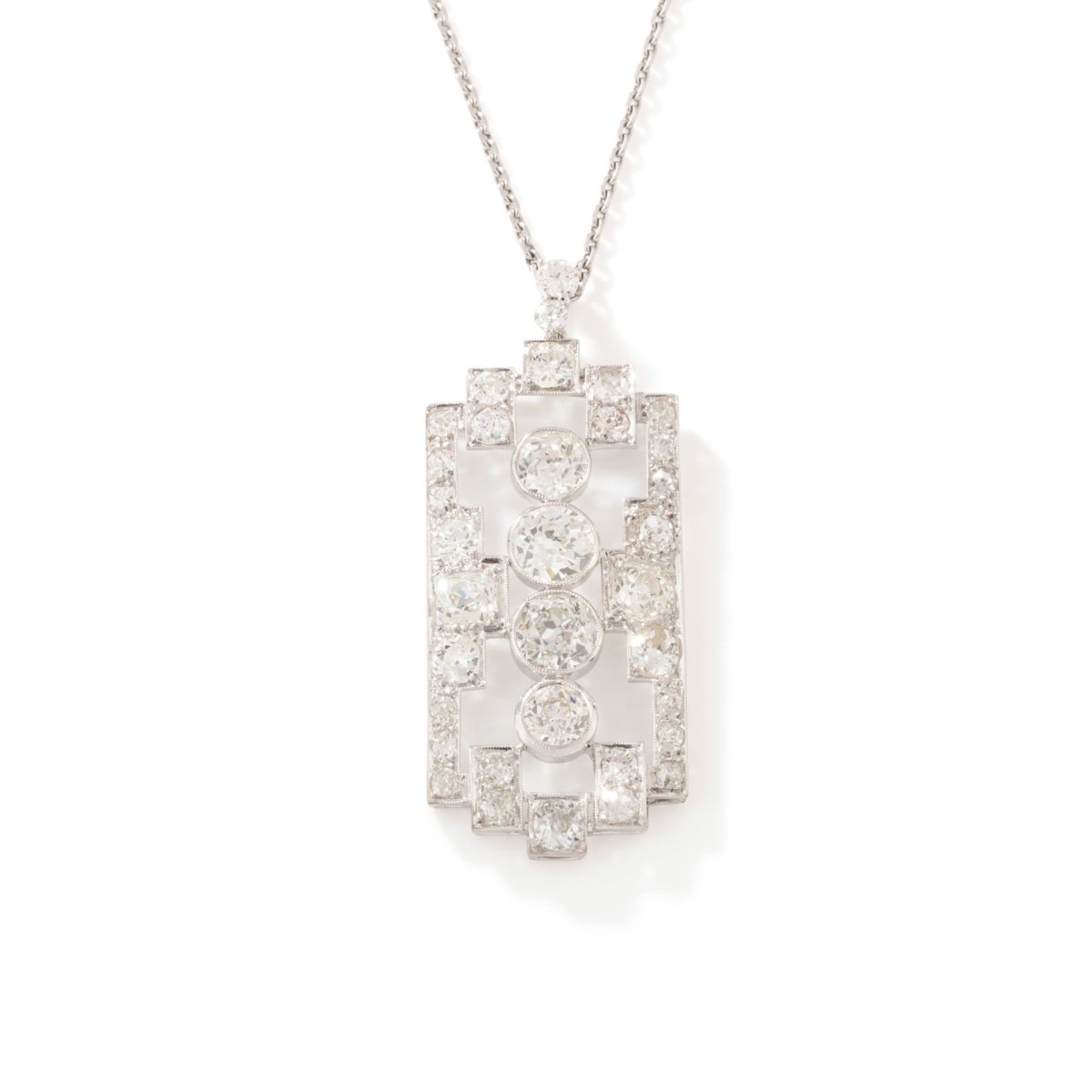 Collier Pendentif Plaque en or blanc, platine et diamants - Castafiore