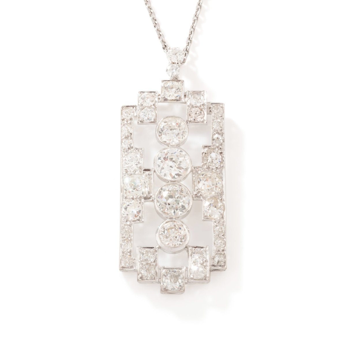 Collier Pendentif Plaque en or blanc, platine et diamants - Castafiore