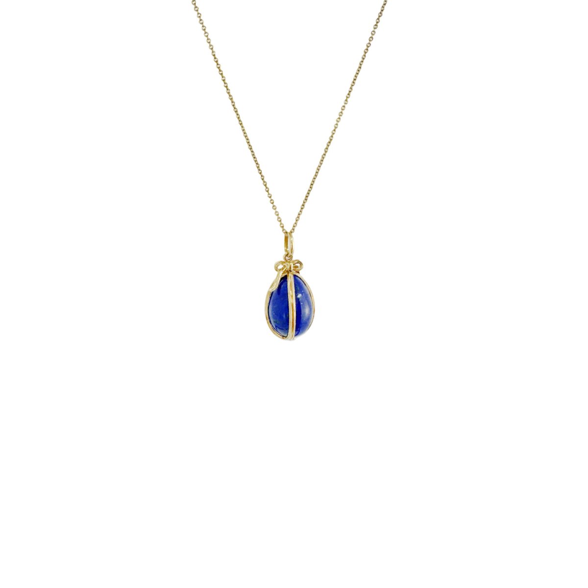 Collier Pendentif TIFFANY & CO. par JEAN SCHLUMBERGER Oeuf en or jaune et lapis lazuli - Castafiore