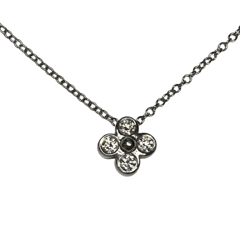 Collier Pendentif TIFFANY & CO. "Trèfle" en platine et diamants - Castafiore