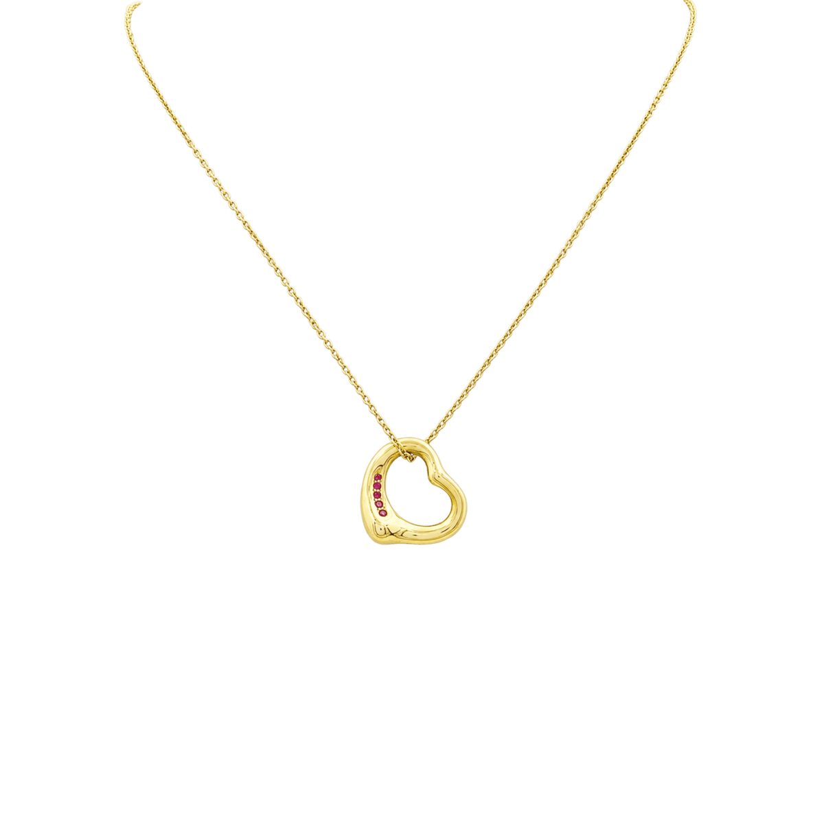 Collier Pendentif TIFFANY & CO X ELSA PERETTI "Open Heart" en or jaune et rubis - Castafiore