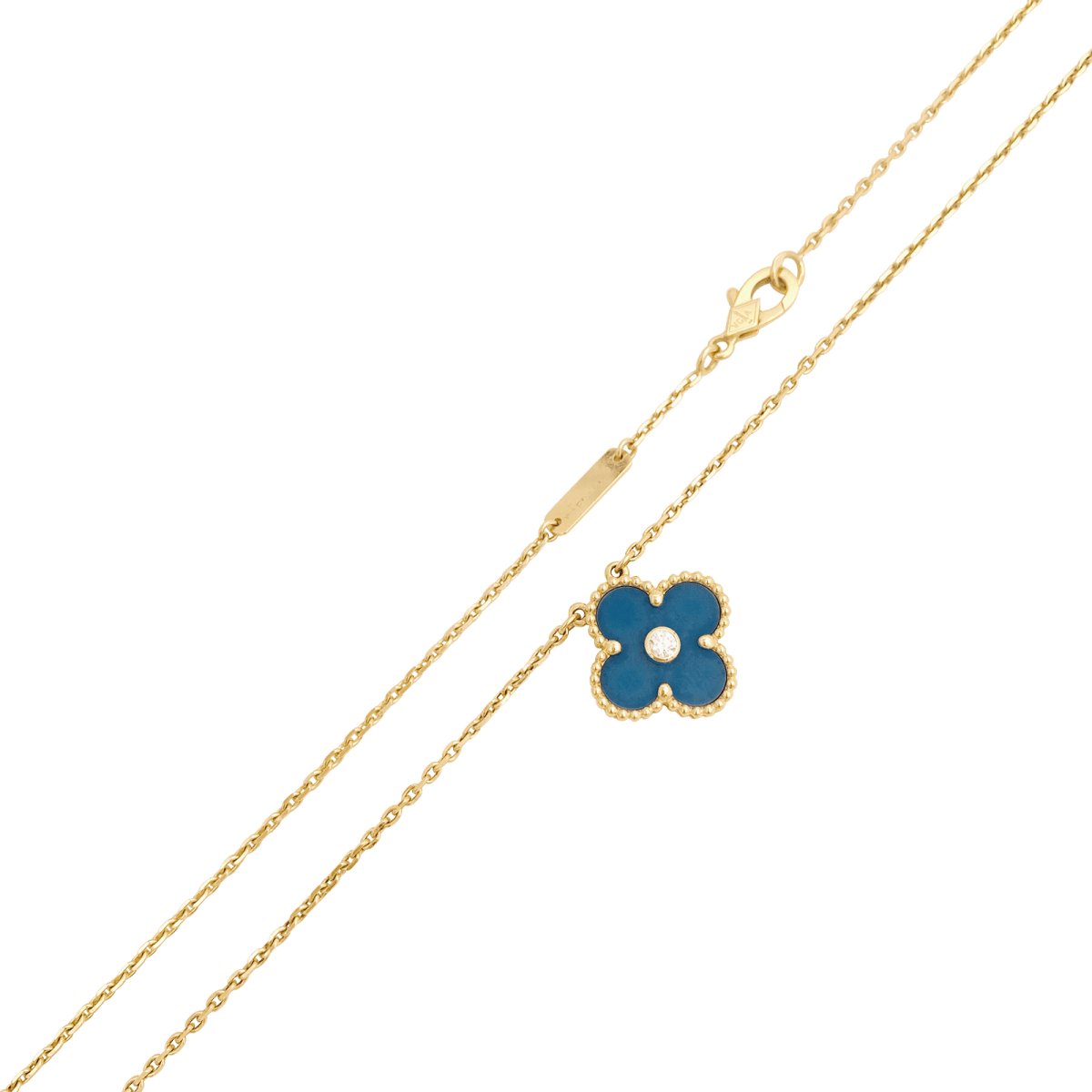 Collier Pendentif VAN CLEEF & ARPELS "Alhambra" en or jaune, porcelaine et diamant - Castafiore