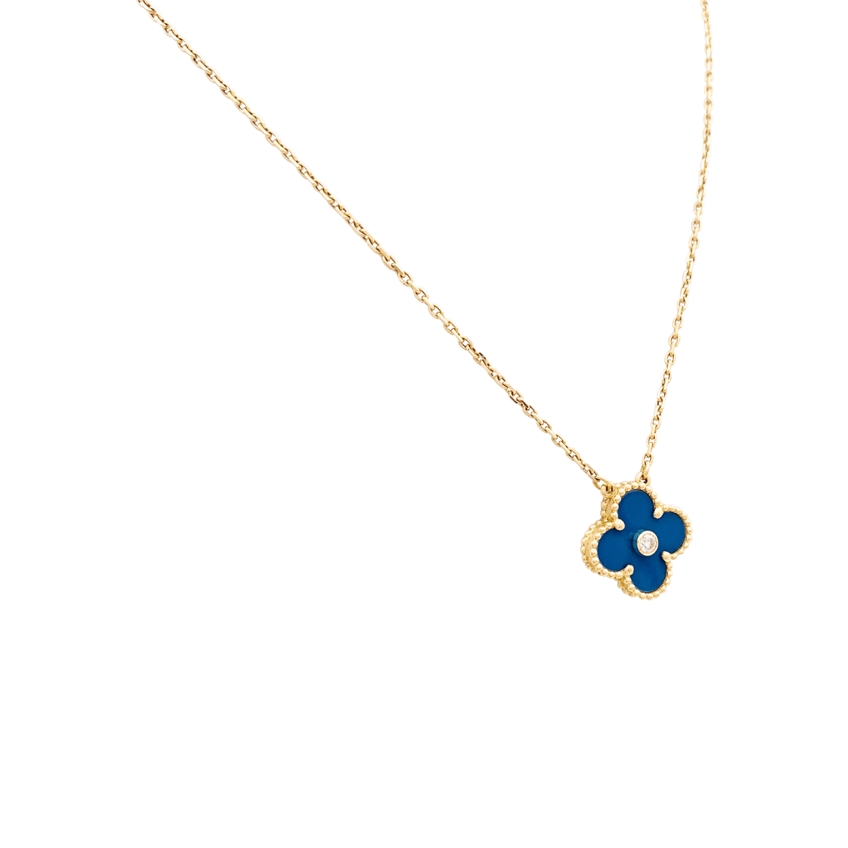 Collier Pendentif VAN CLEEF & ARPELS "Alhambra" en or jaune, porcelaine et diamant - Castafiore