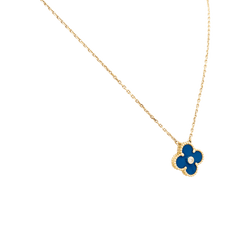Collier Pendentif VAN CLEEF & ARPELS "Alhambra" en or jaune, porcelaine et diamant - Castafiore