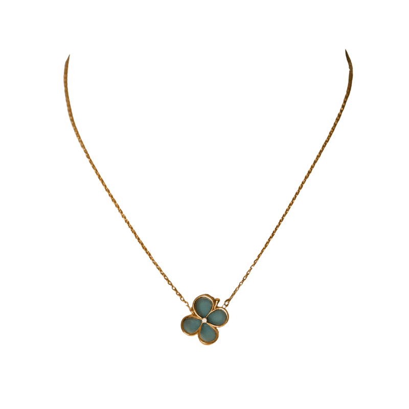 Collier Pendentif VAN CLEEF & ARPELS en or jaune, calcédoine et diamant - Castafiore