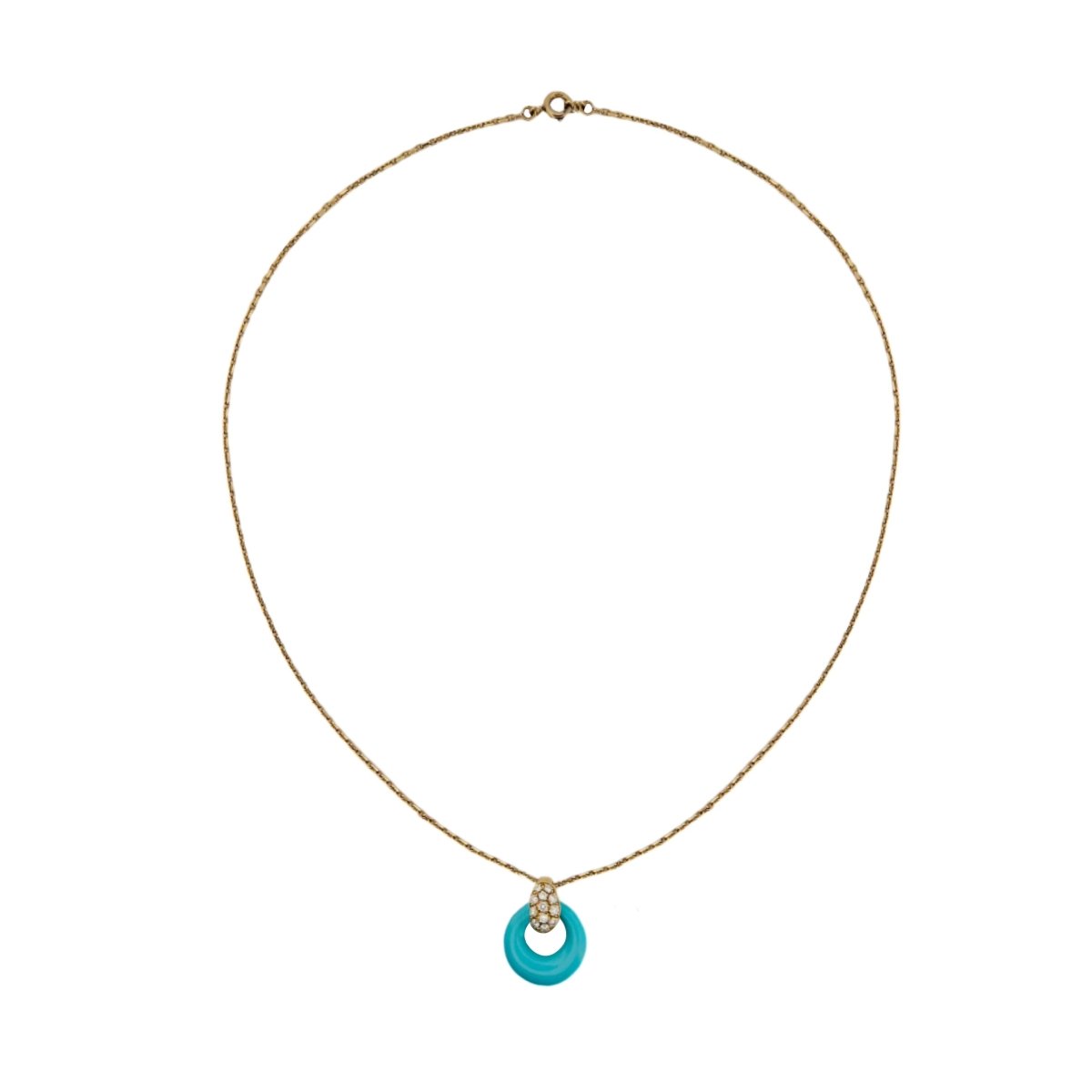 Collier Pendentif VAN CLEEF & ARPELS en or jaune, turquoise, nacre et diamants - Castafiore