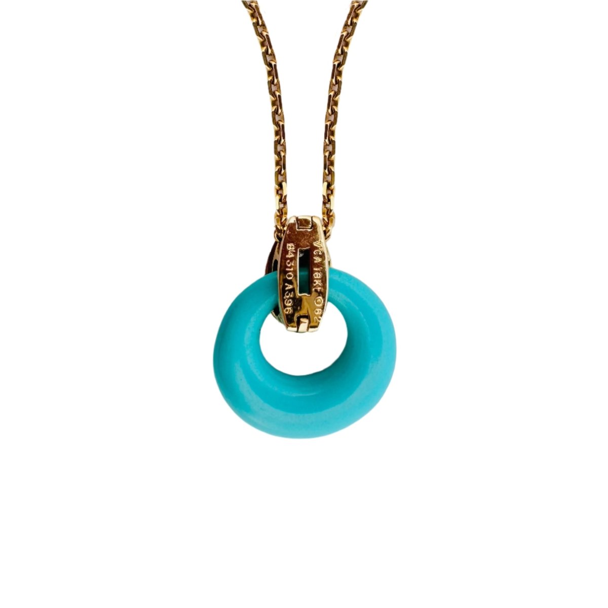 Collier Pendentif VAN CLEEF & ARPELS en or jaune, turquoise, nacre et diamants - Castafiore