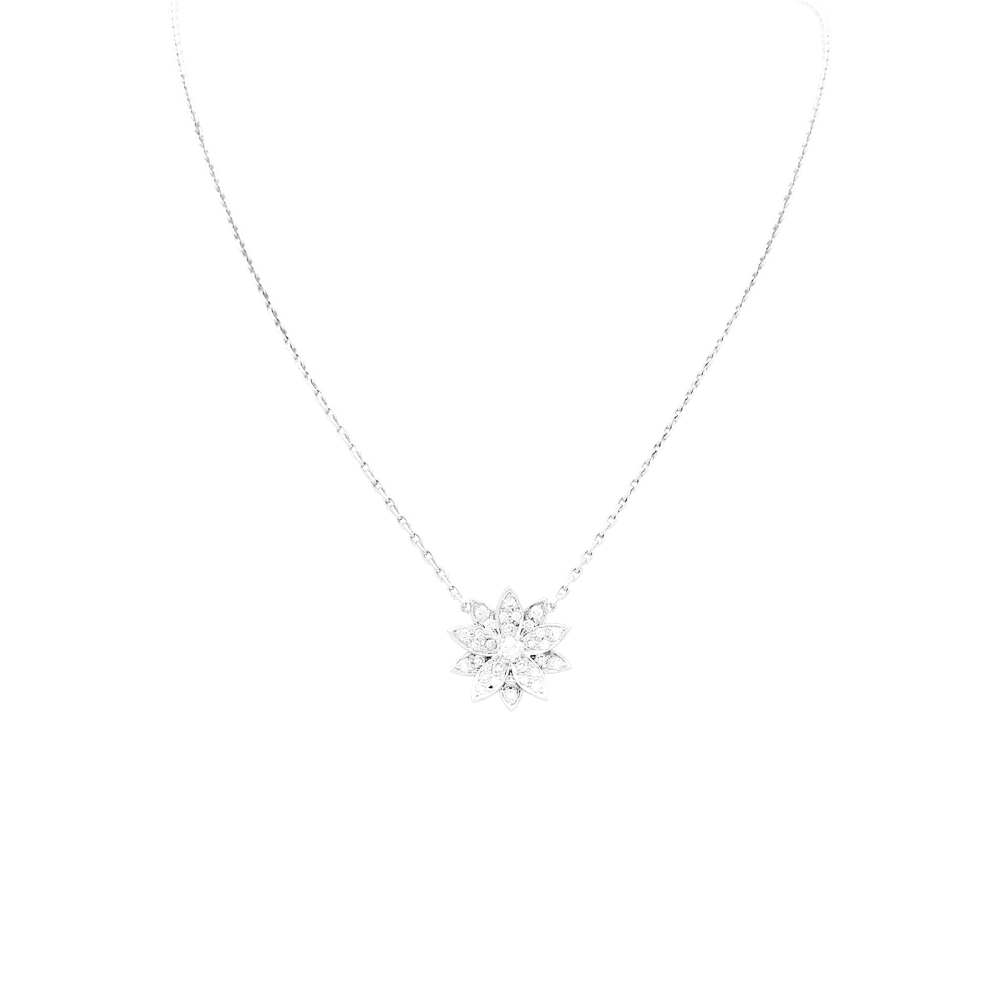 Collier Pendentif VAN CLEEF & ARPELS. "Lotus" en or blanc et diamants - Castafiore