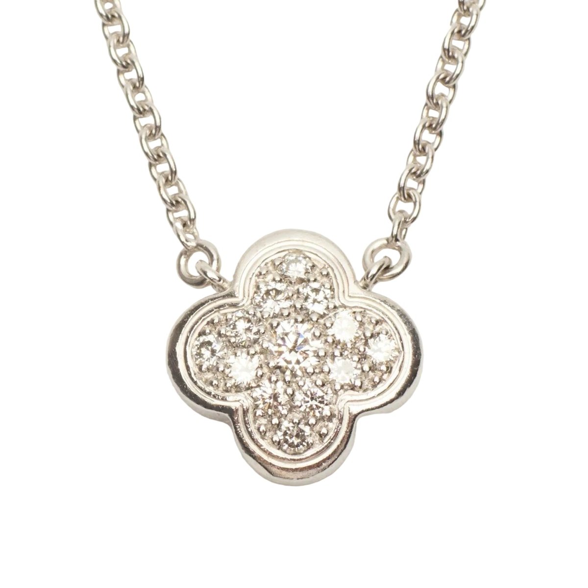 Collier Pendentif VAN CLEEF & ARPELS "Pure Alhambra" en or blanc et diamants - Castafiore