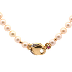 Collier perles de culture et fermoir diamants et rubis - Castafiore
