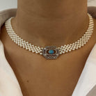 Collier perles de culture et motif art déco diamants - Castafiore