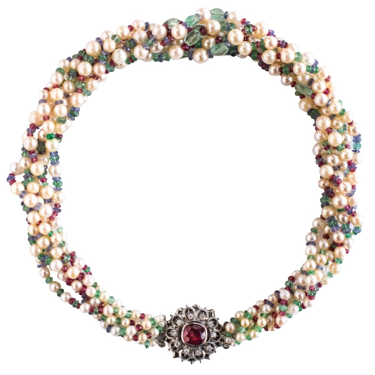 Collier Perles, Emeraudes, Saphirs, Rubis et Spinelles - Castafiore
