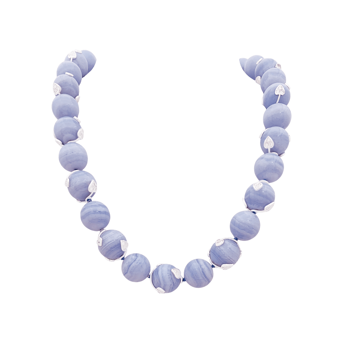 Collier Perles en or blanc, calcédoines et diamants - Castafiore